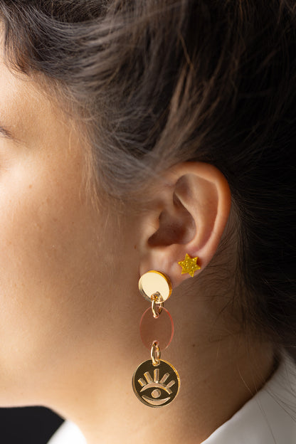 Rose Evil Eye Medallion Earrings