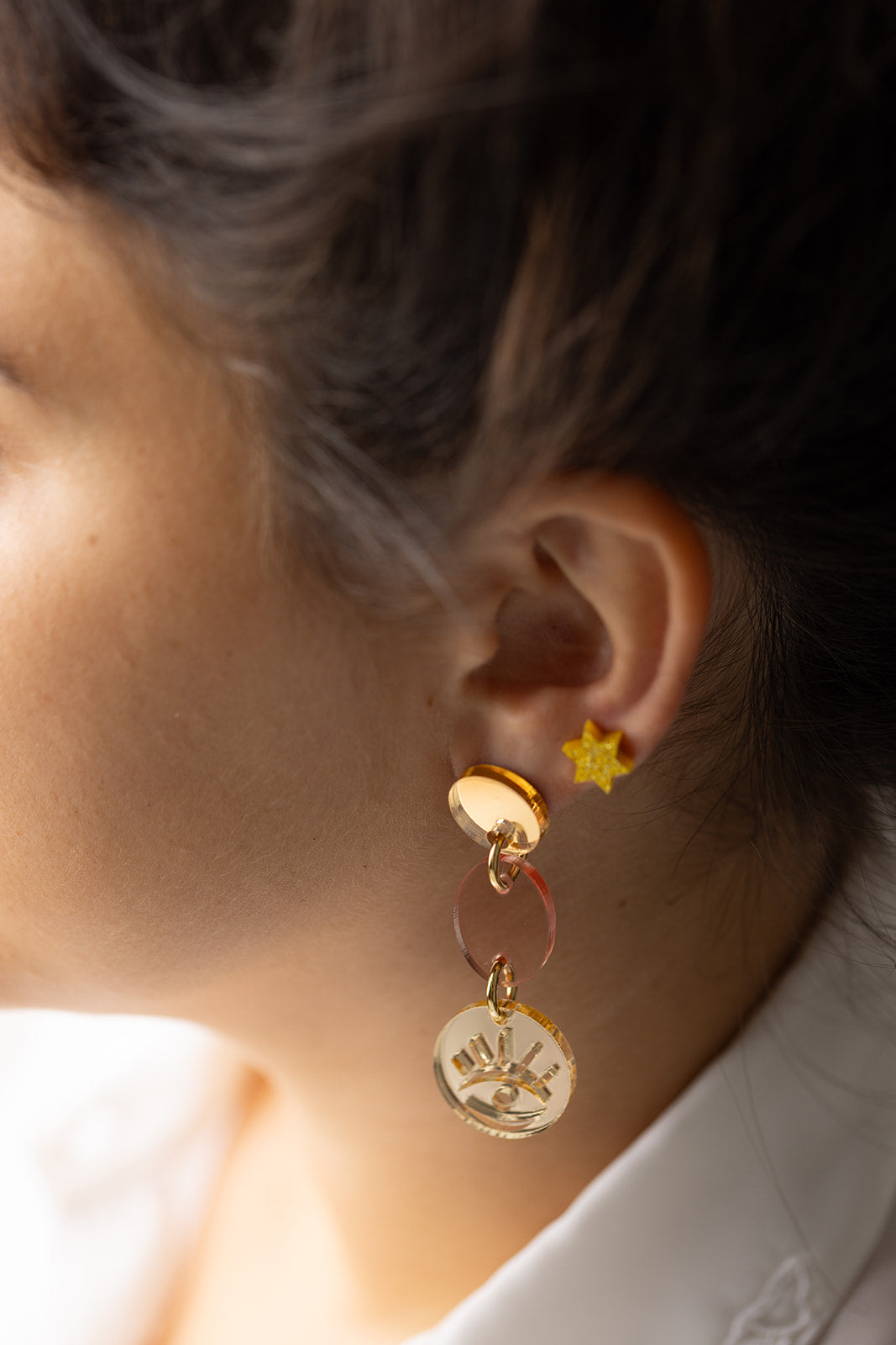 Rose Evil Eye Medallion Earrings