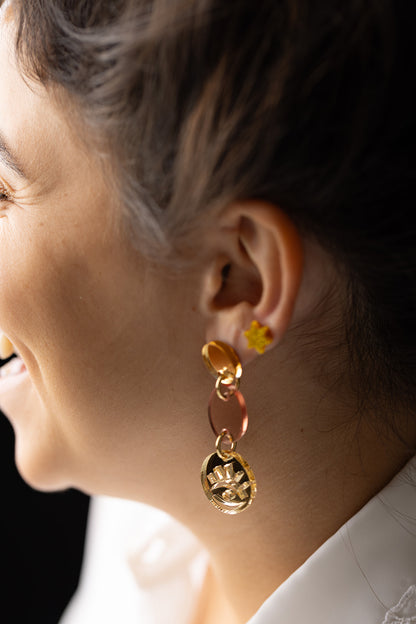 Rose Evil Eye Medallion Earrings