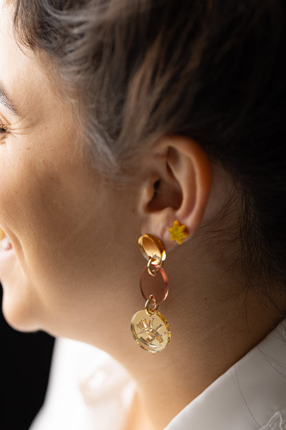 Rose Evil Eye Medallion Earrings