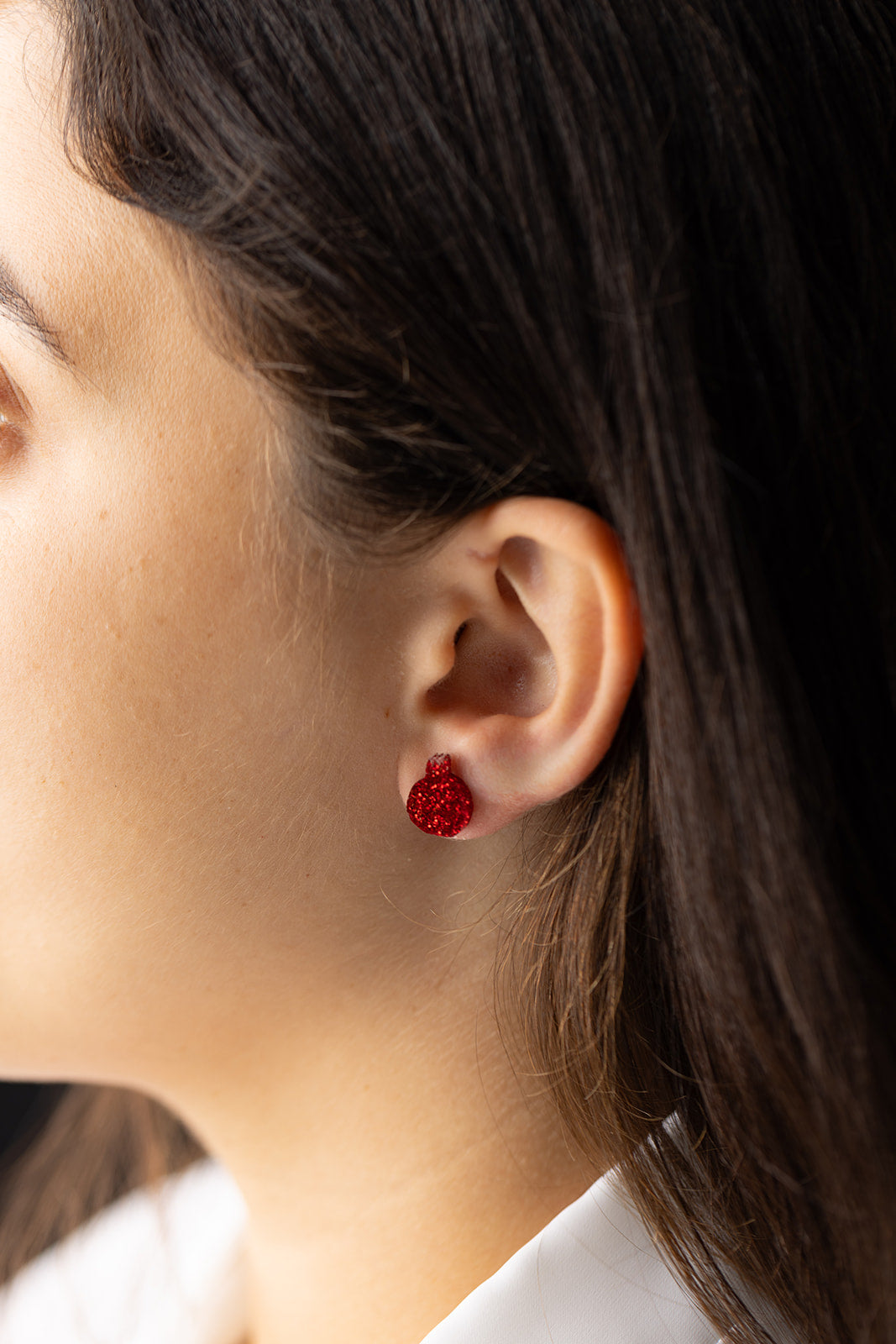 Red Glitter Pomegranate Stud Earrings