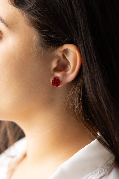 Red Glitter Pomegranate Stud Earrings