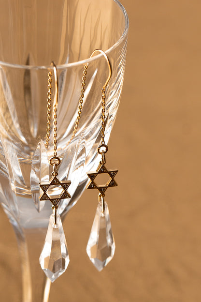 The Yakira Jewish Star & Crystal Threader Earrings