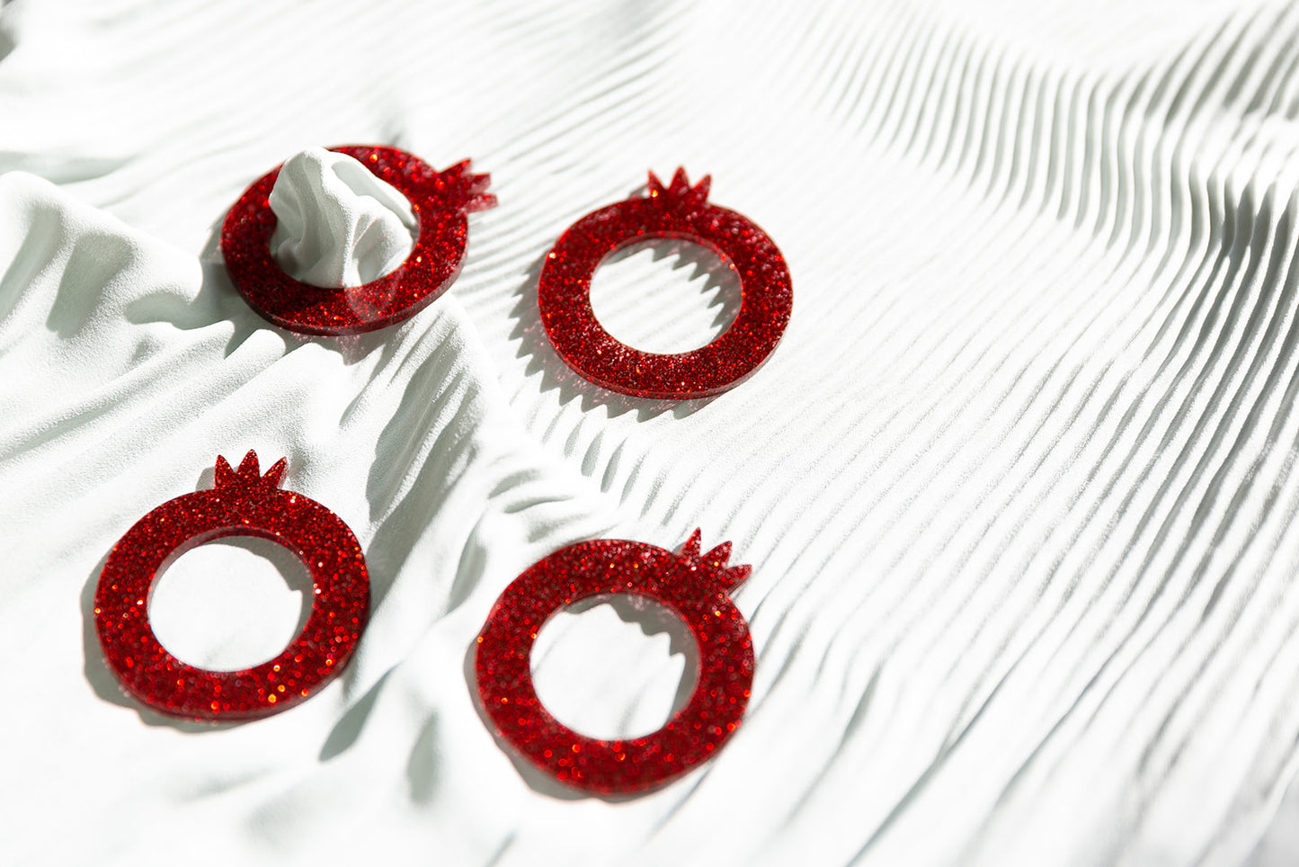 Pomegranate Napkin Rings Set - Red Glitter