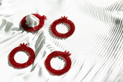 Pomegranate Napkin Rings Set - Red Glitter