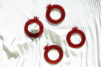 Pomegranate Napkin Rings Set - Red Glitter