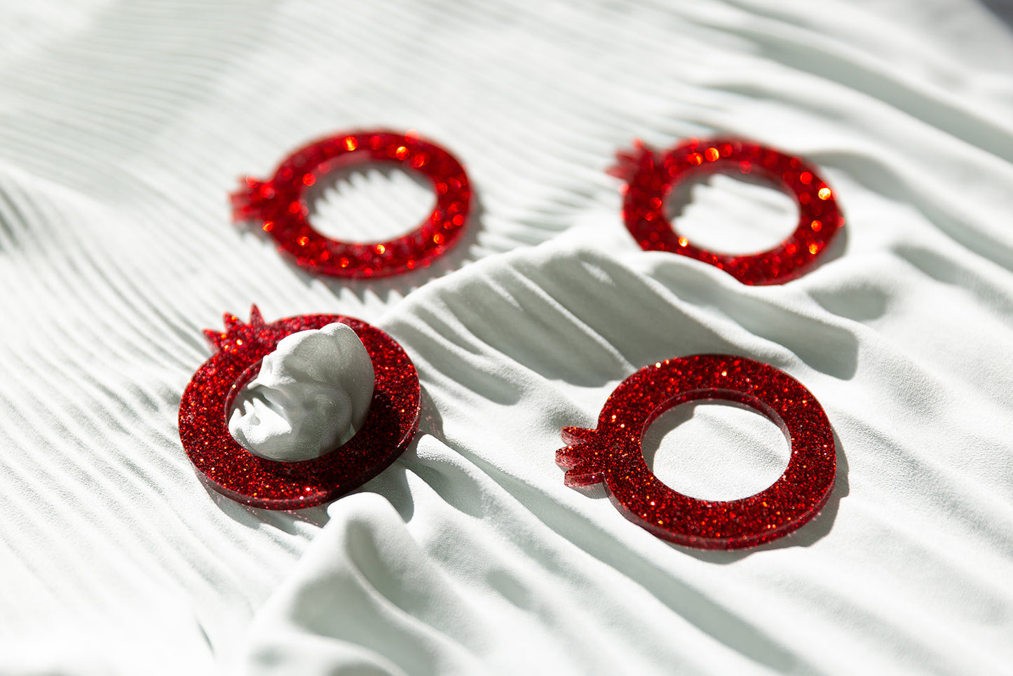 Pomegranate Napkin Rings Set - Red Glitter