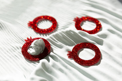 Pomegranate Napkin Rings Set - Red Glitter