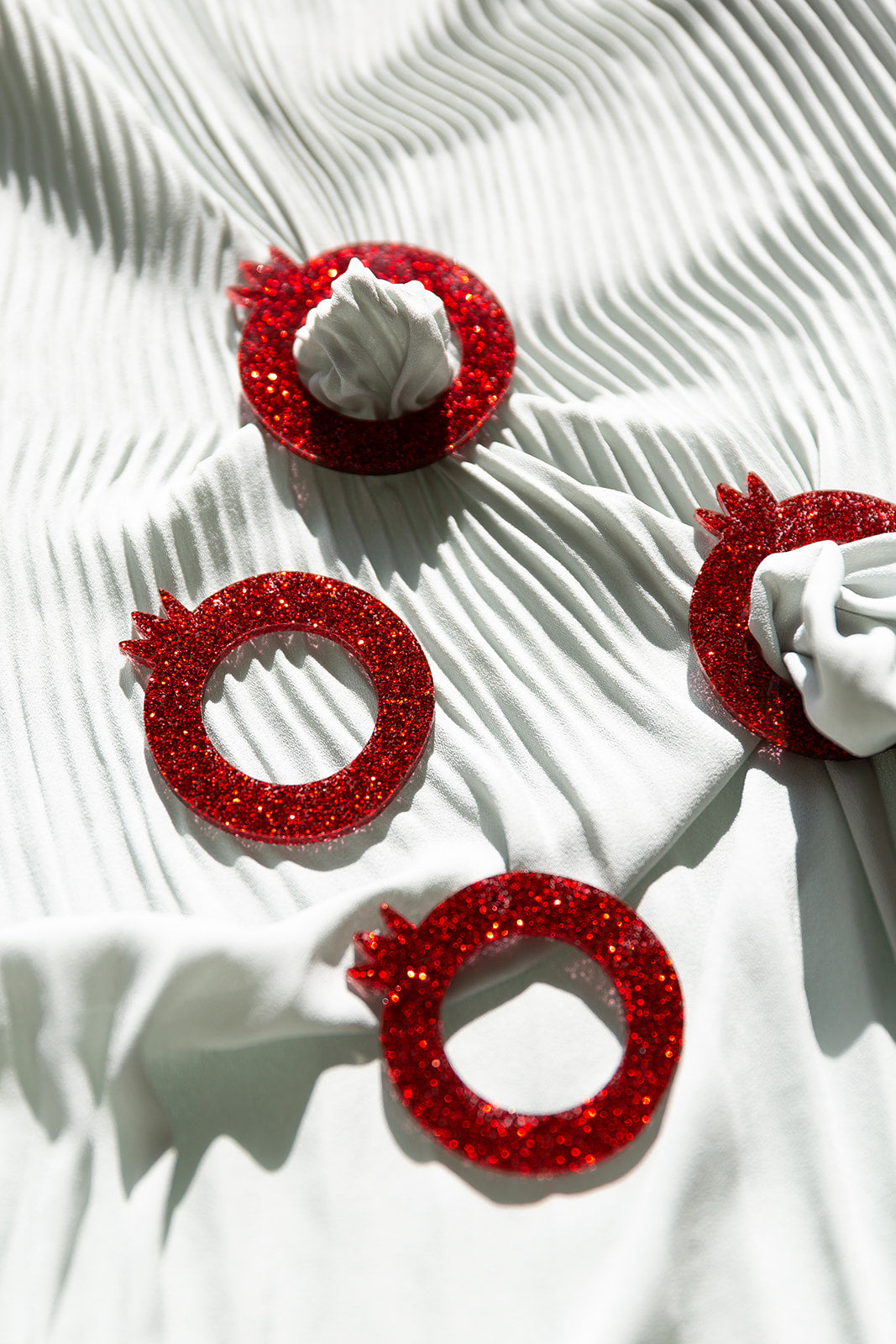 Pomegranate Napkin Rings Set - Red Glitter
