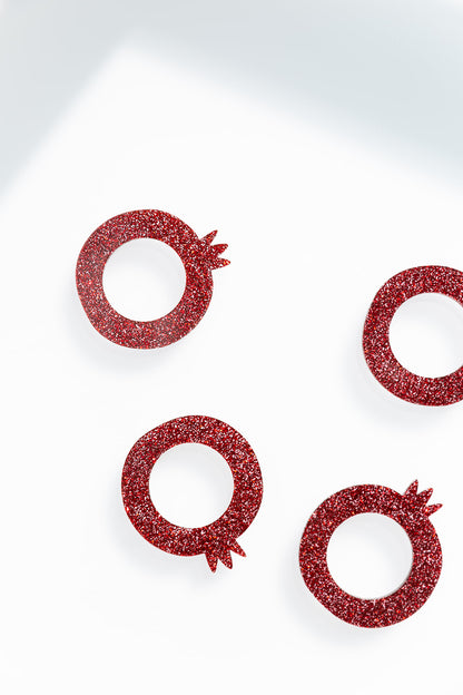 Pomegranate Napkin Rings Set - Red Glitter