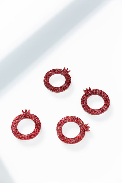 Pomegranate Napkin Rings Set - Red Glitter