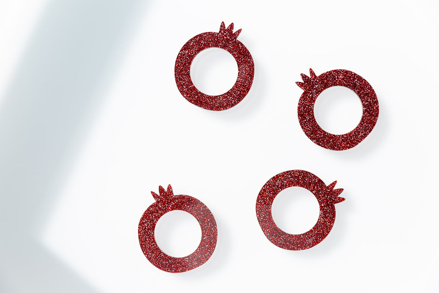 Pomegranate Napkin Rings Set - Red Glitter