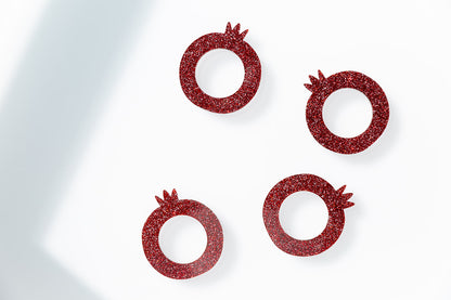 Pomegranate Napkin Rings Set - Red Glitter