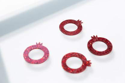 Pomegranate Napkin Rings Set - Red Glitter
