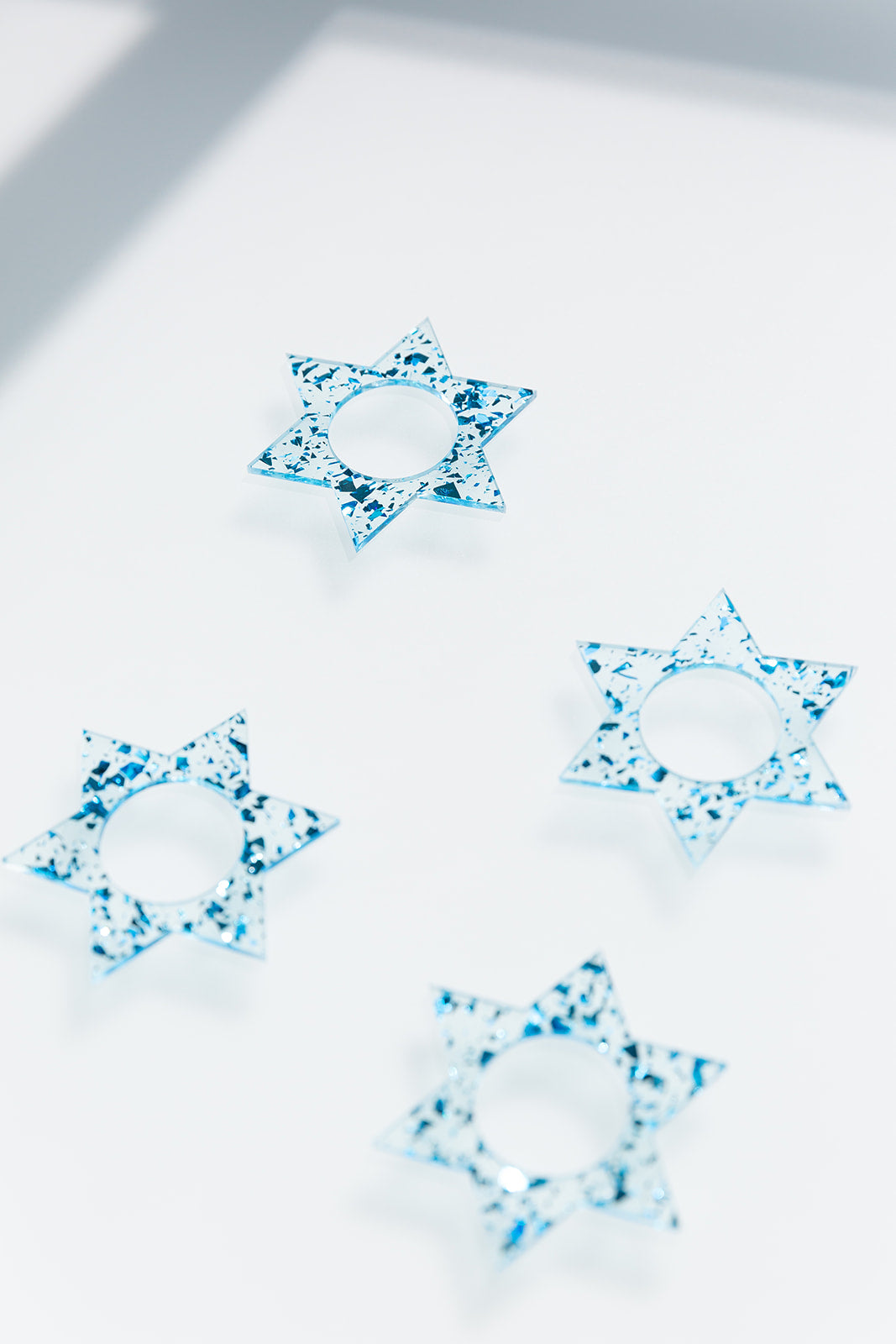Jewish Star Napkin Ring Set - Blue Fleck