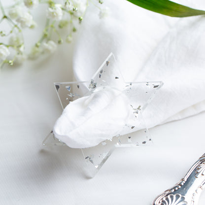 Jewish Star Napkin Rings - Silver Fleck