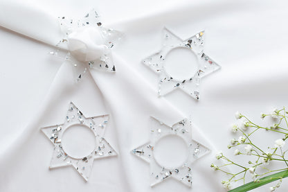 Jewish Star Napkin Rings - Silver Fleck
