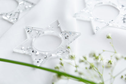 Jewish Star Napkin Rings - Silver Fleck