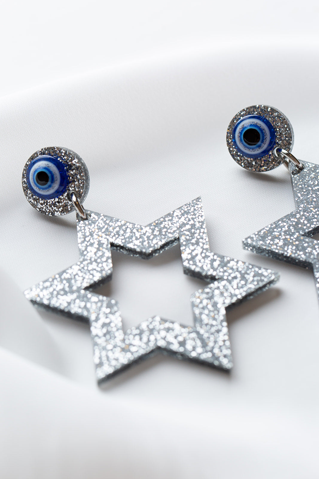 Ester Jewish Star Statement Magen Earrings - Silver Glitter