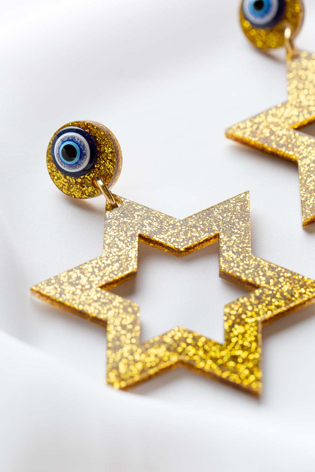 Ester Jewish Star Statement Magen Earrings - Gold Glitter