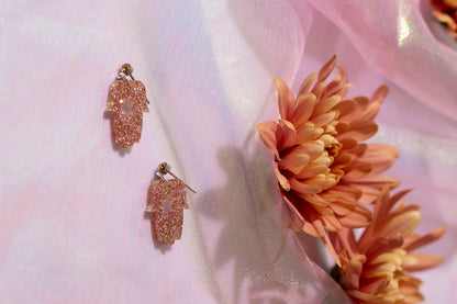 Hamsa Mini Dangles - Rose Gold Glitter