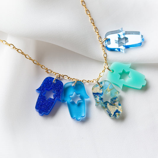 Blue Ombre Hamsa Charm Necklace