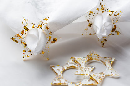 Jewish Star Napkin Rings - Gold Fleck